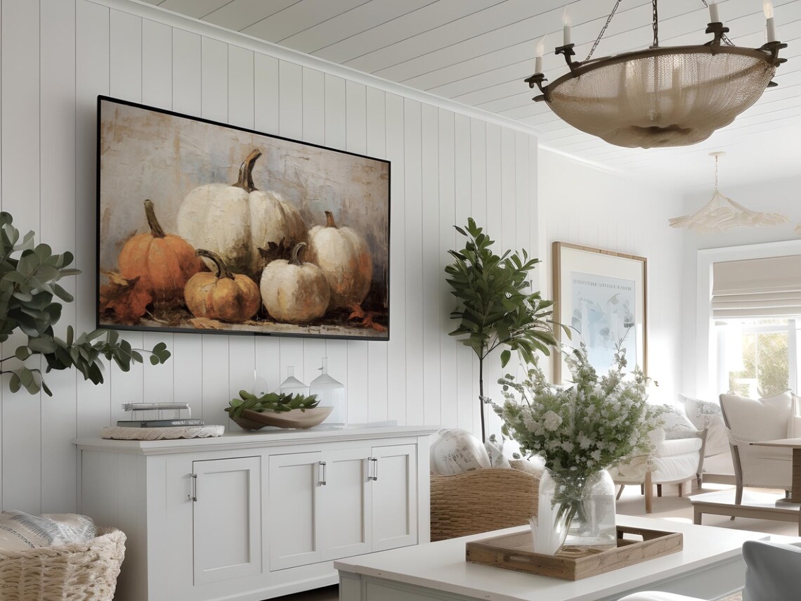 Frame TV Pumpkin Still Life White Orange Harvest Autumn Art Poster - Image 3