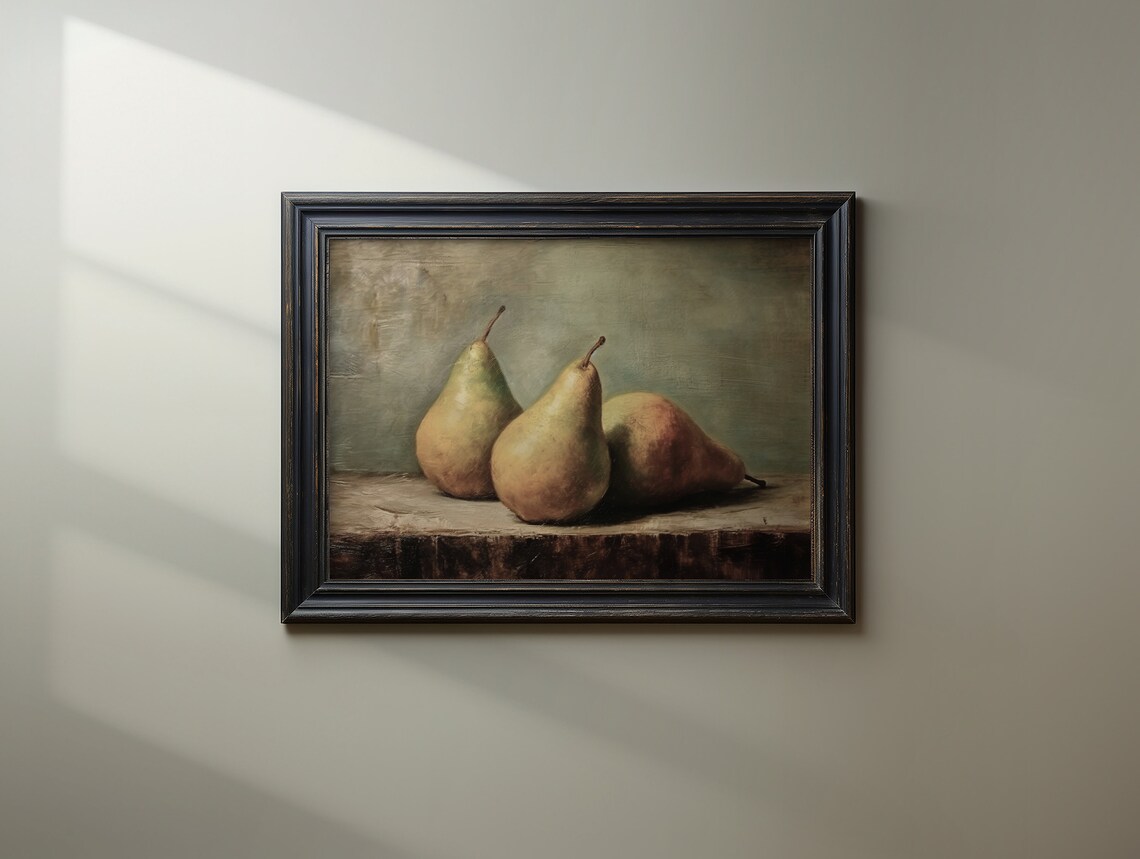 Vintage Fruit Prints Kitchen Wall Art Still Life Painting Fruit Still Pears Rustic Still Life Wall Print - Image 2