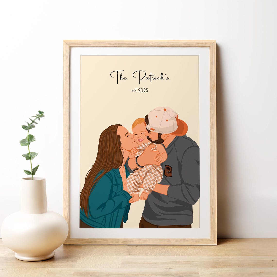 Custom Mother Daughter Portrait Illustration Mom Holding Child Gift Poster - Image 4