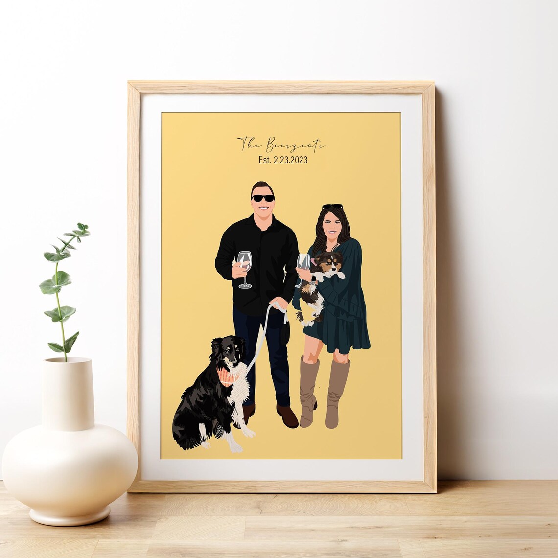 Custom Family Portrait Illustration Coral Background Modern Faceless Poster - Image 4