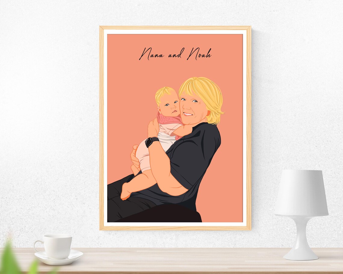 Nana And Noah Custom Grandma Portrait Grandmother Baby Gift Poster