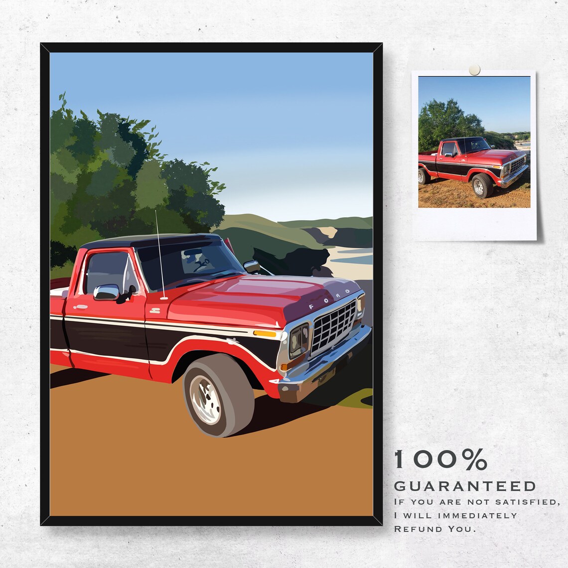 Custom Car Wash Illustration Two White Pickup Trucks Vintage Sign Poster - Image 2