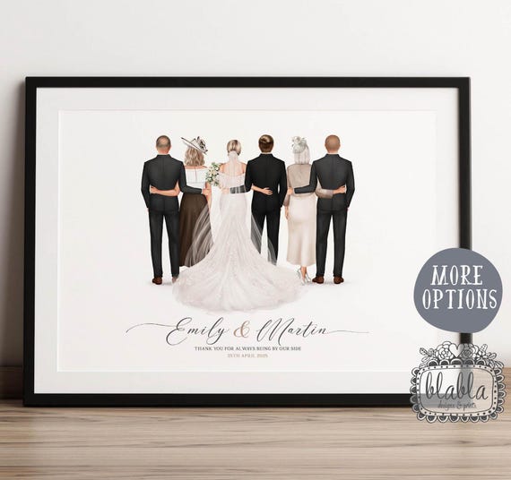 Personalised Groom Bride Parents Bride And Parents Mother Of The Groom Custom Print Custom Bridal Drawing Wedding Gift Gift For Parents