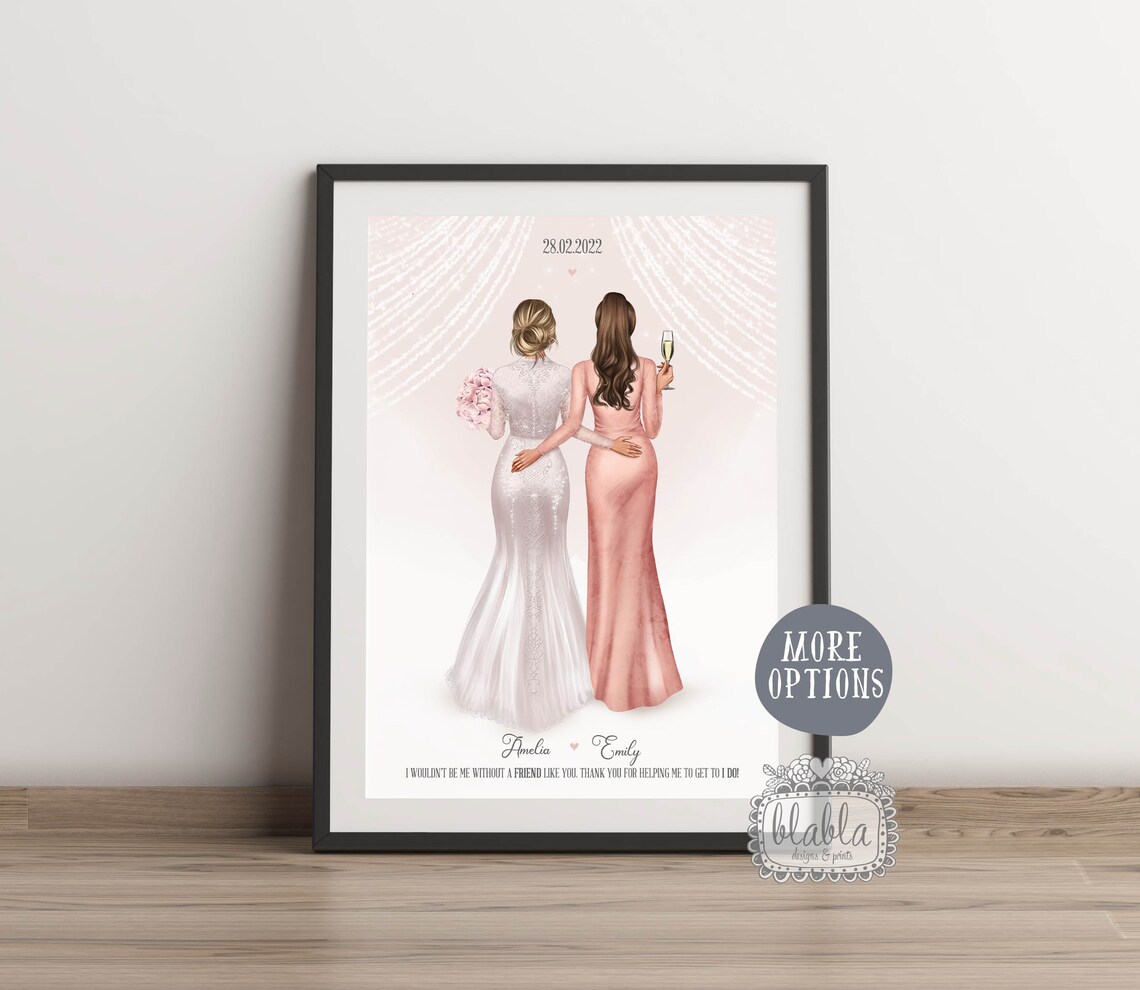 Personalised Bridal Party Poster With Seven Women in Dark Green Gowns - Image 2
