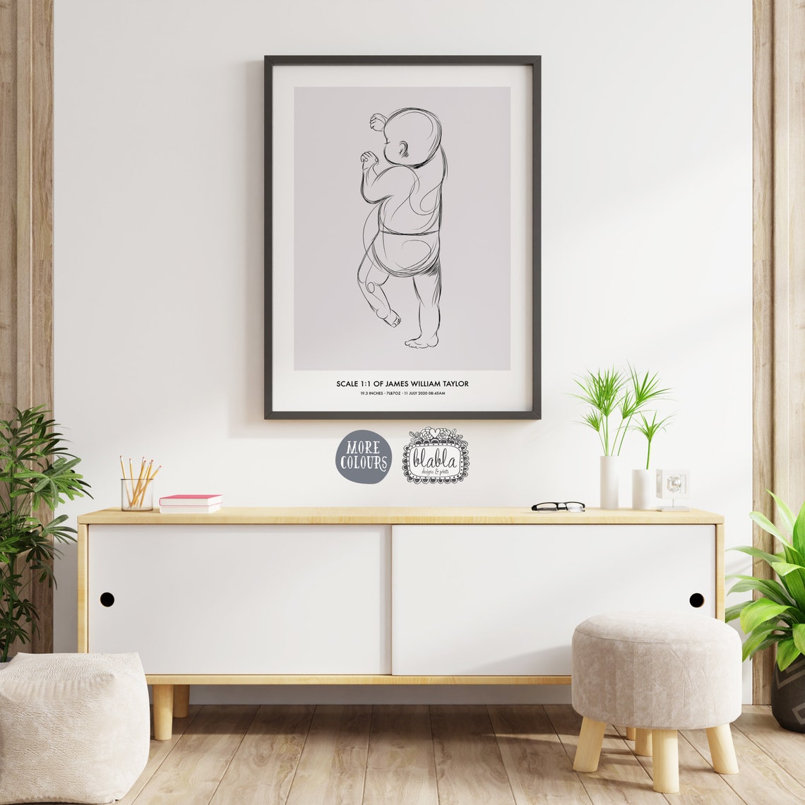 Personalised Newborn Birth Stats 1 to 1 Scale Baby Poster Beige - Image 2