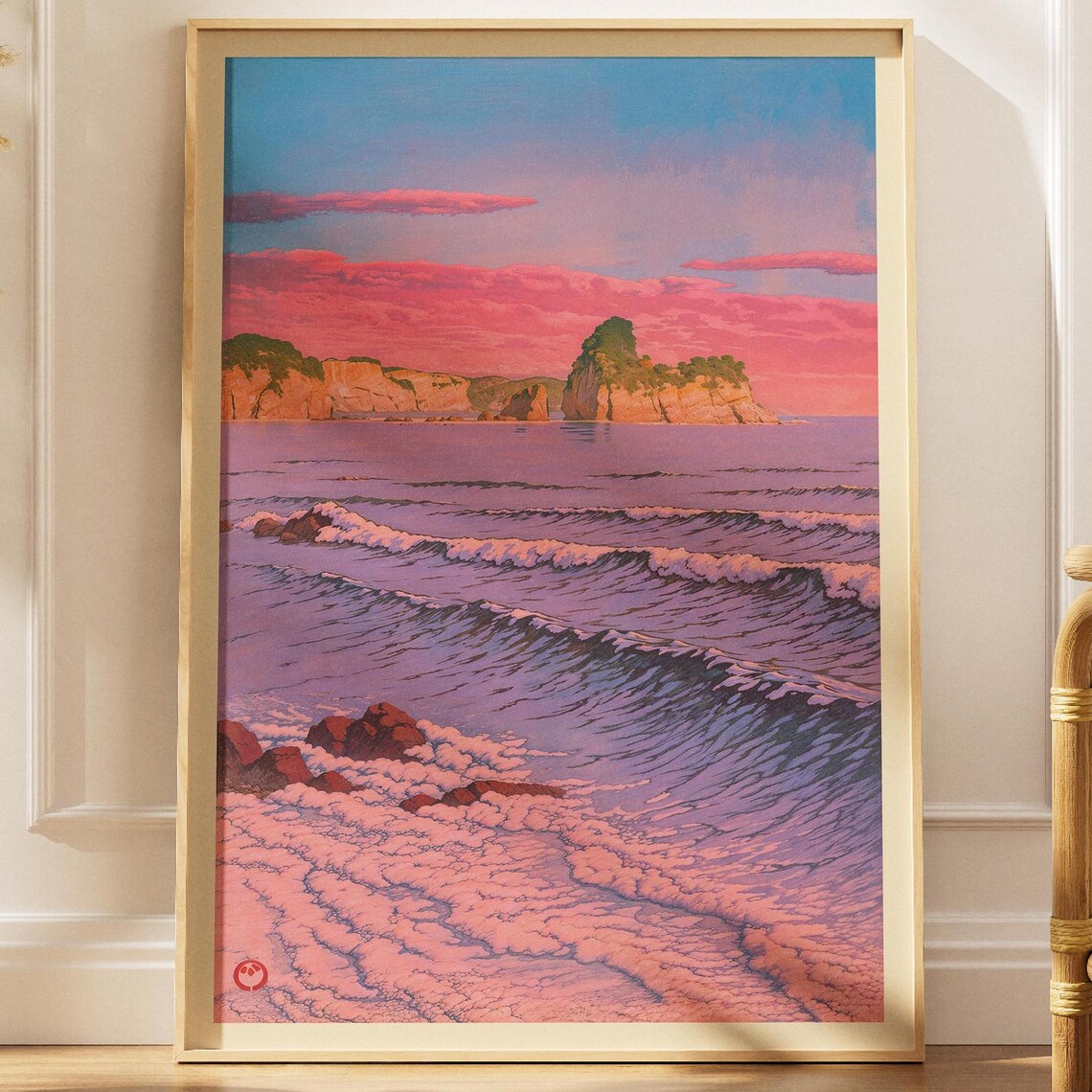 Vintage Japanese Woodblock Print Poster, Morning Sea