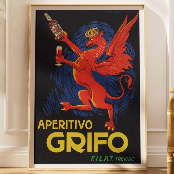 Aperitivo Grifo Vintage Italian Advertising Poster Crowned Griffin Art