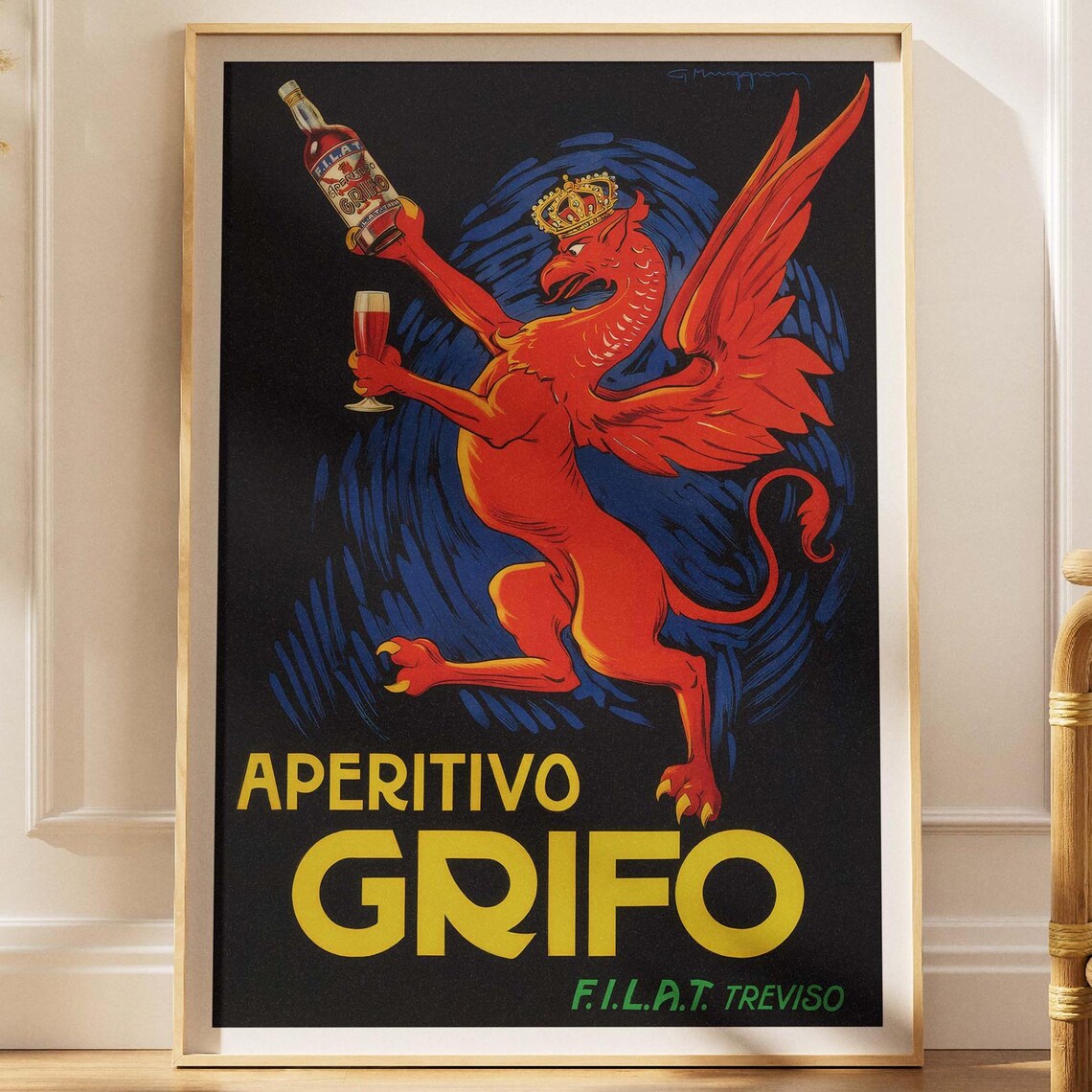 Aperitivo Grifo Vintage Italian Advertising Poster Crowned Griffin Art