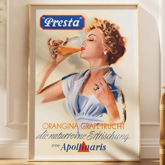 Presta Orangina Vintage German Juice Advertising Poster Apollinaris