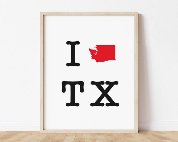Funny Moving Gift Washington To Texas Wa Tx Going Away Two State Map Print
