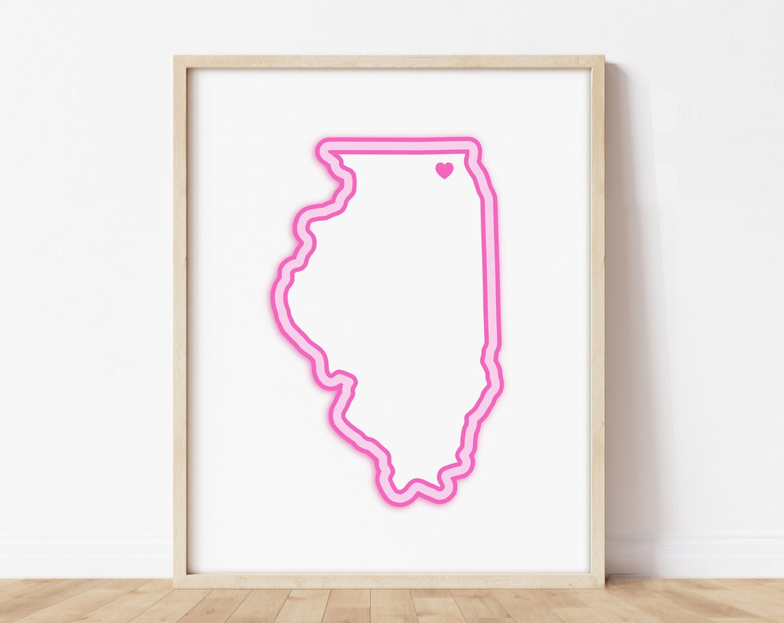 Wauconda Illinois Art Map With Heart Pink Print Poster Picture Wall