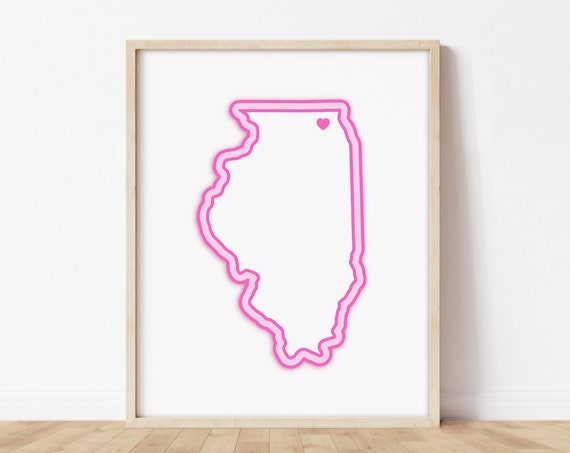 Wauconda Illinois Art Map With Heart Pink Print Poster Picture Wall