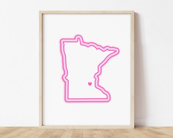 St Paul Minnesota Art Map With Heart Pink Print Poster Picture Wall