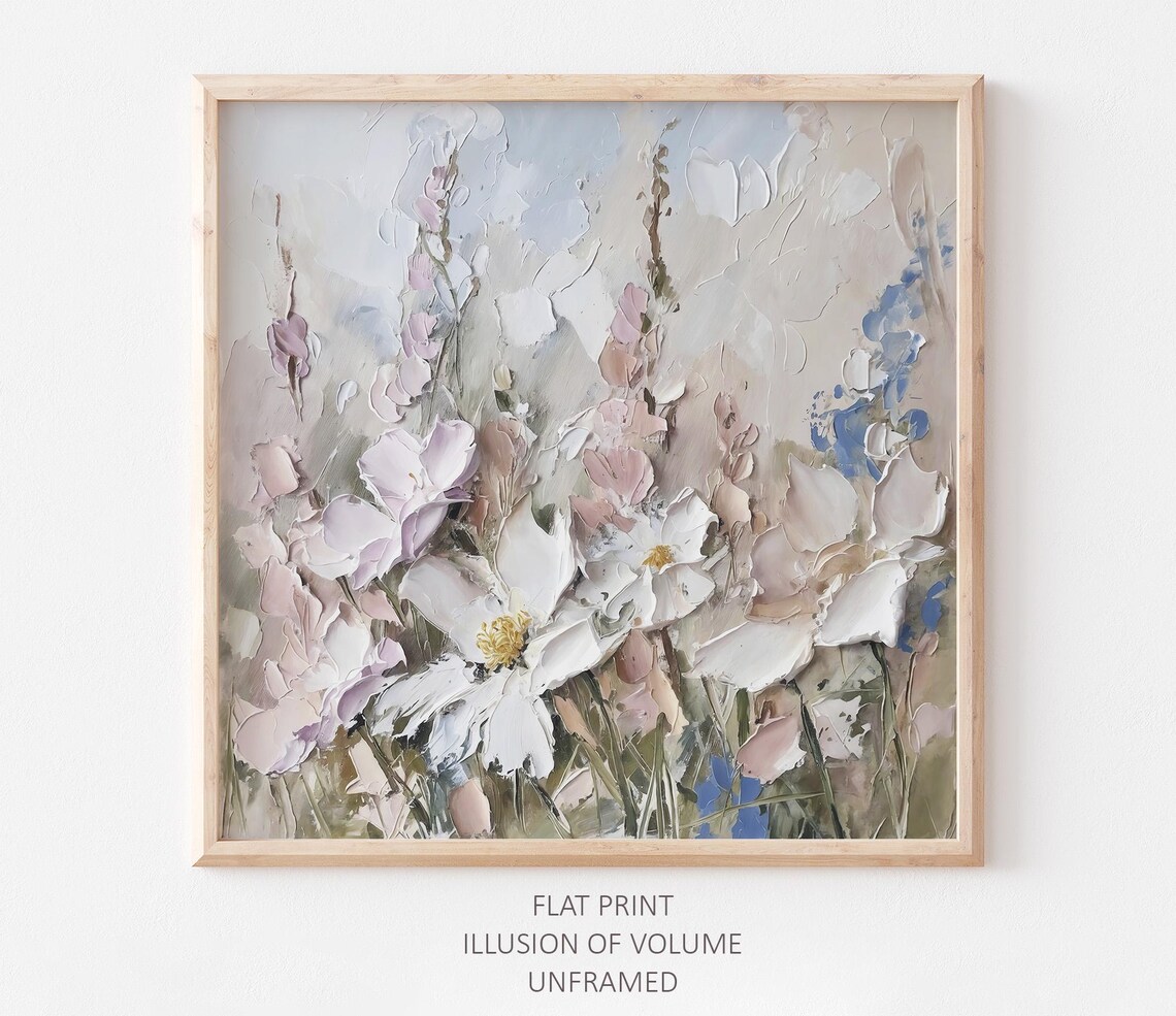 Neutral Wildflower Oil Painting Impasto Floral Meadow Poster