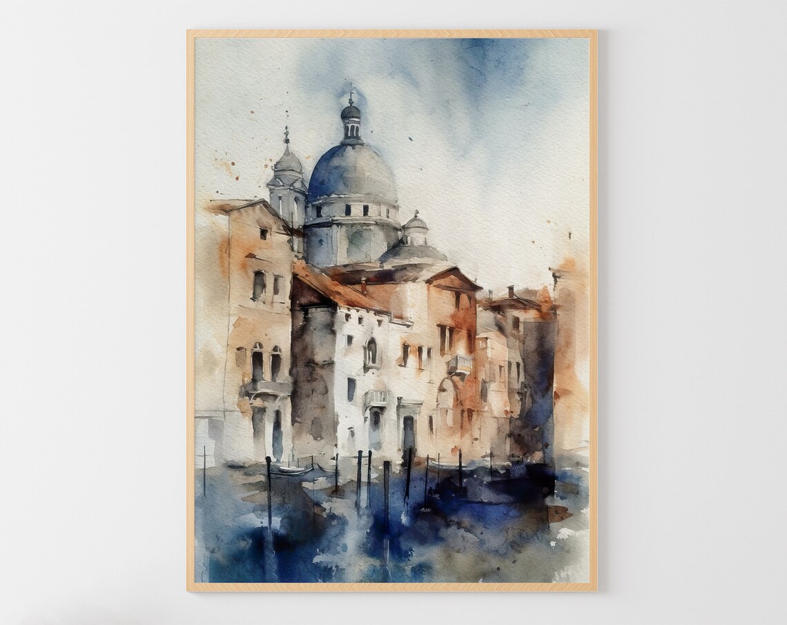 Venice Watercolor Travel Poster, Italy Cityscape