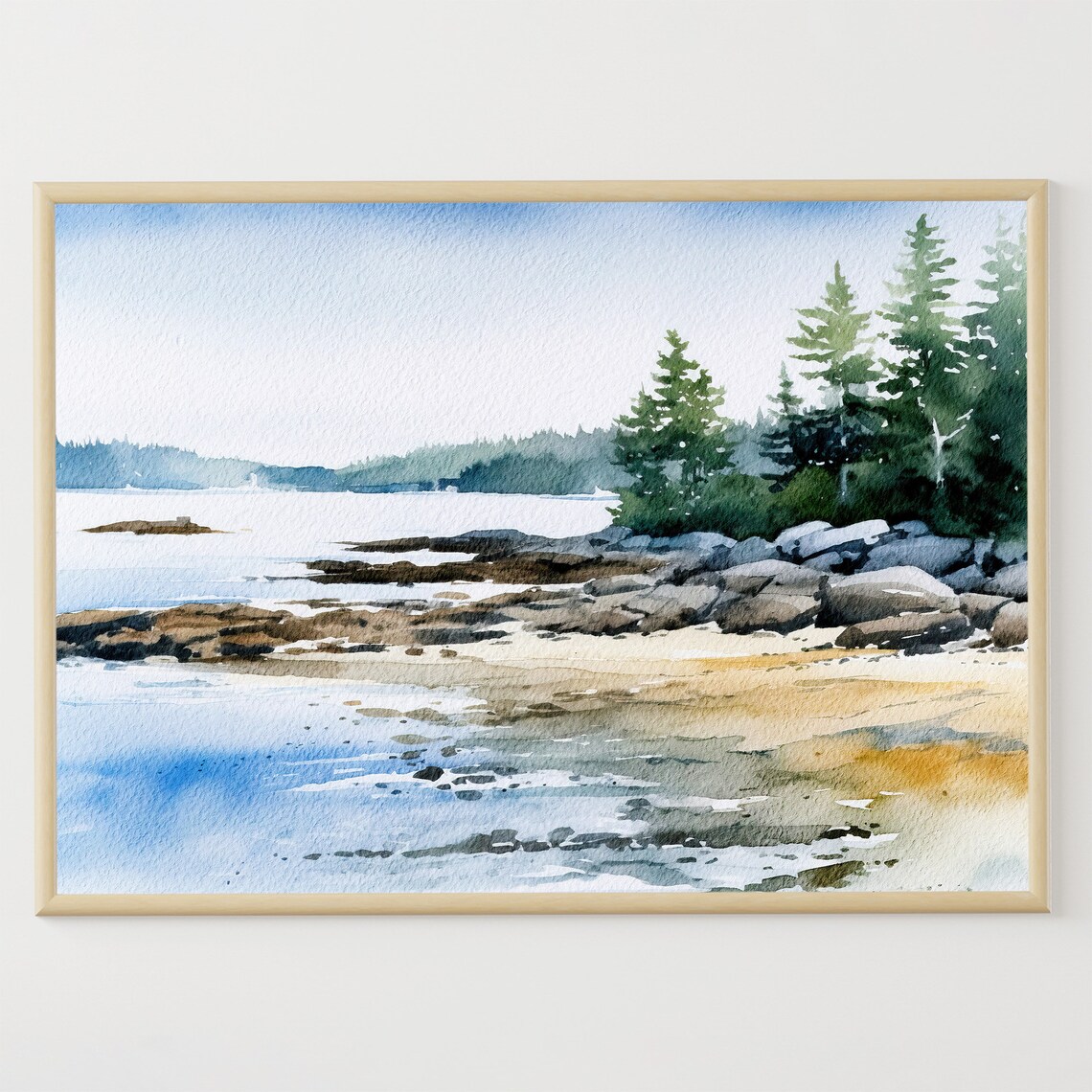 East Blue Hill Maine Beach Watercolor Landscape Art Print