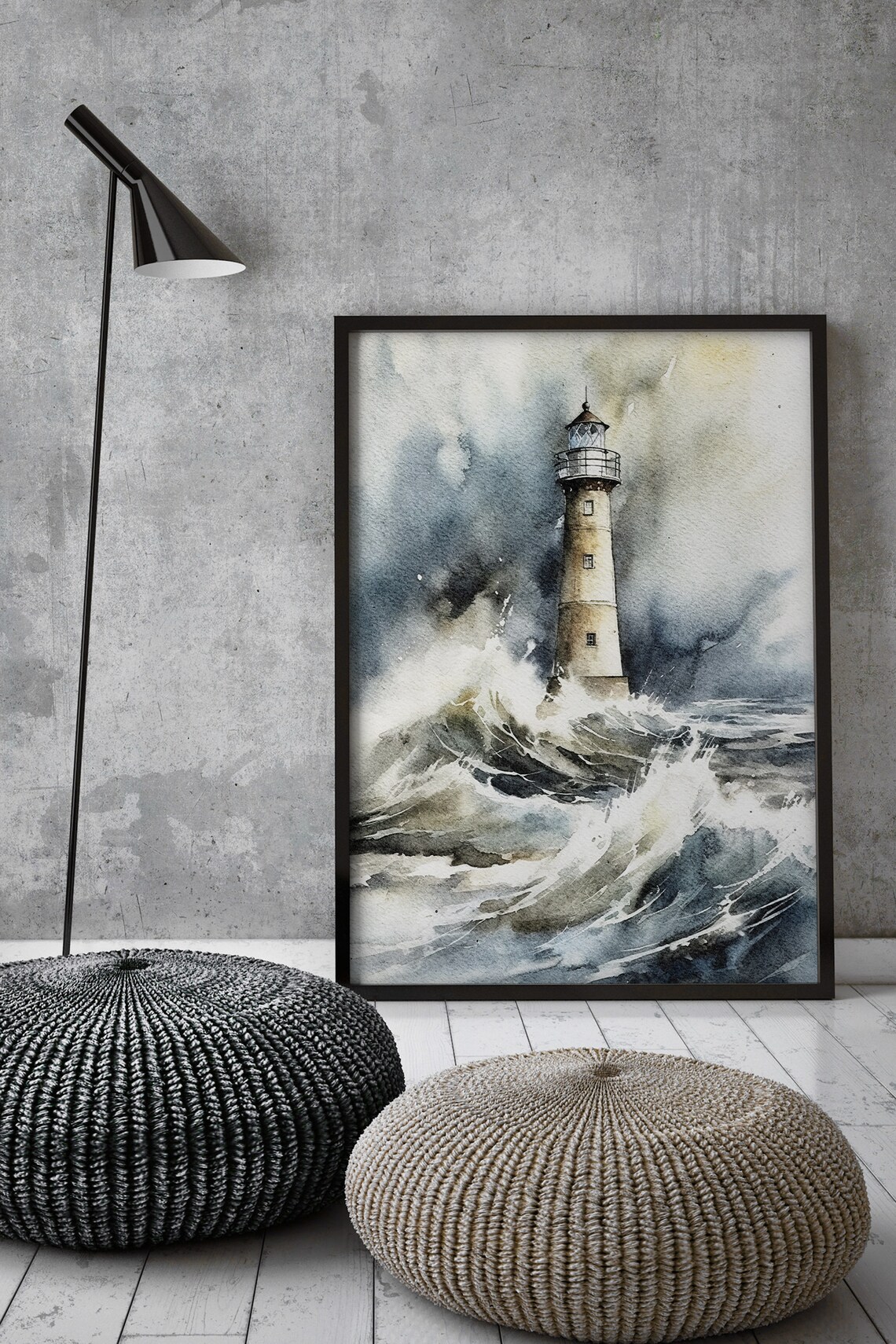 Lighthouse Watercolor Storm Sea Art Print, Nautical - Image 3