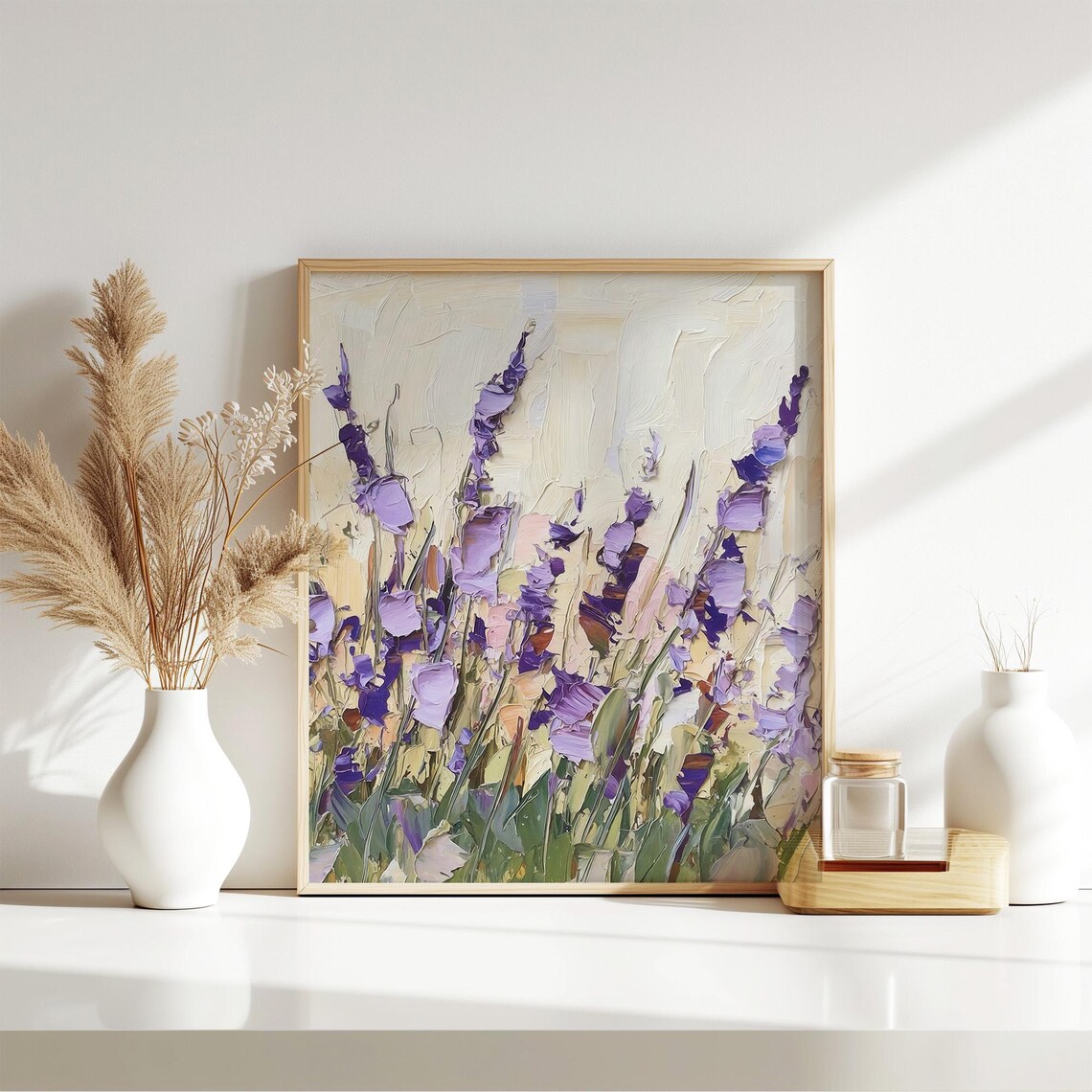 Lavender Wildflowers Oil Painting Art Print, Farmhouse - Image 4