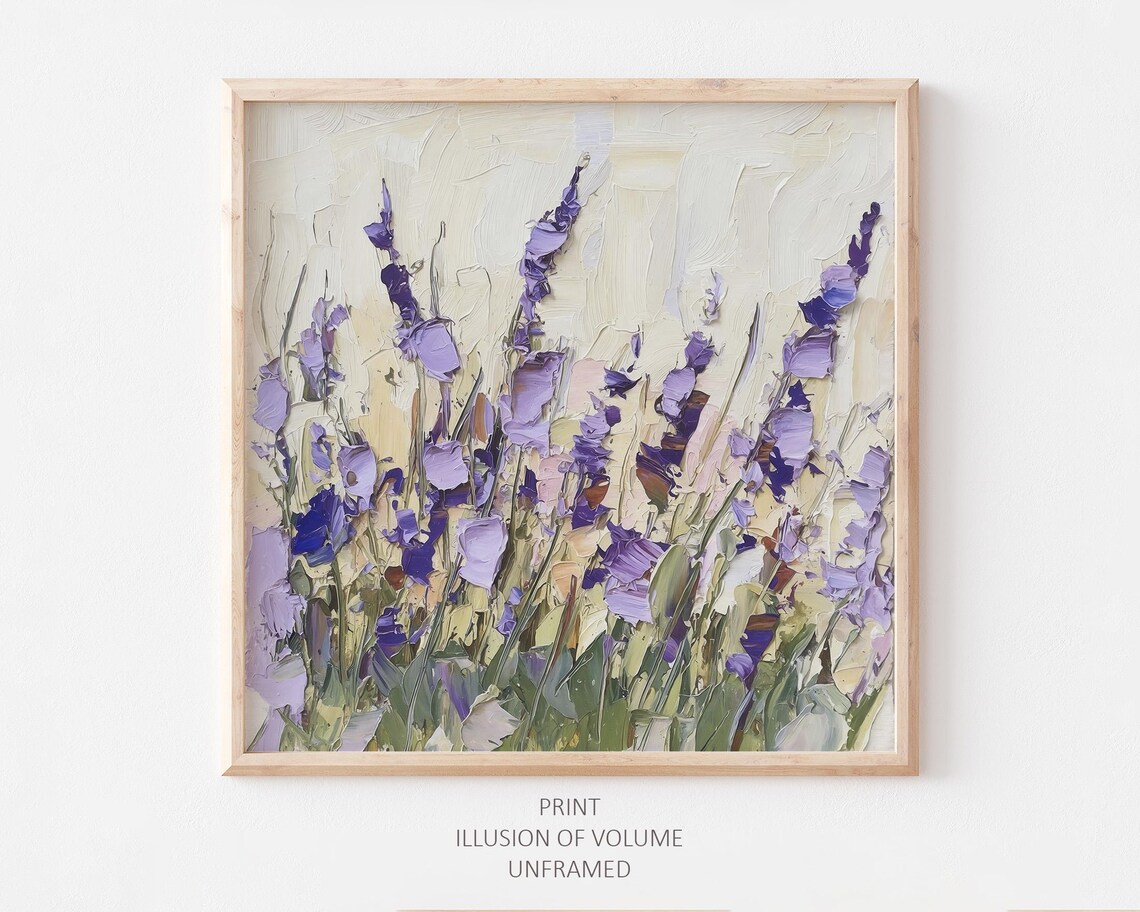 Lavender Wildflowers Oil Painting Art Print, Farmhouse