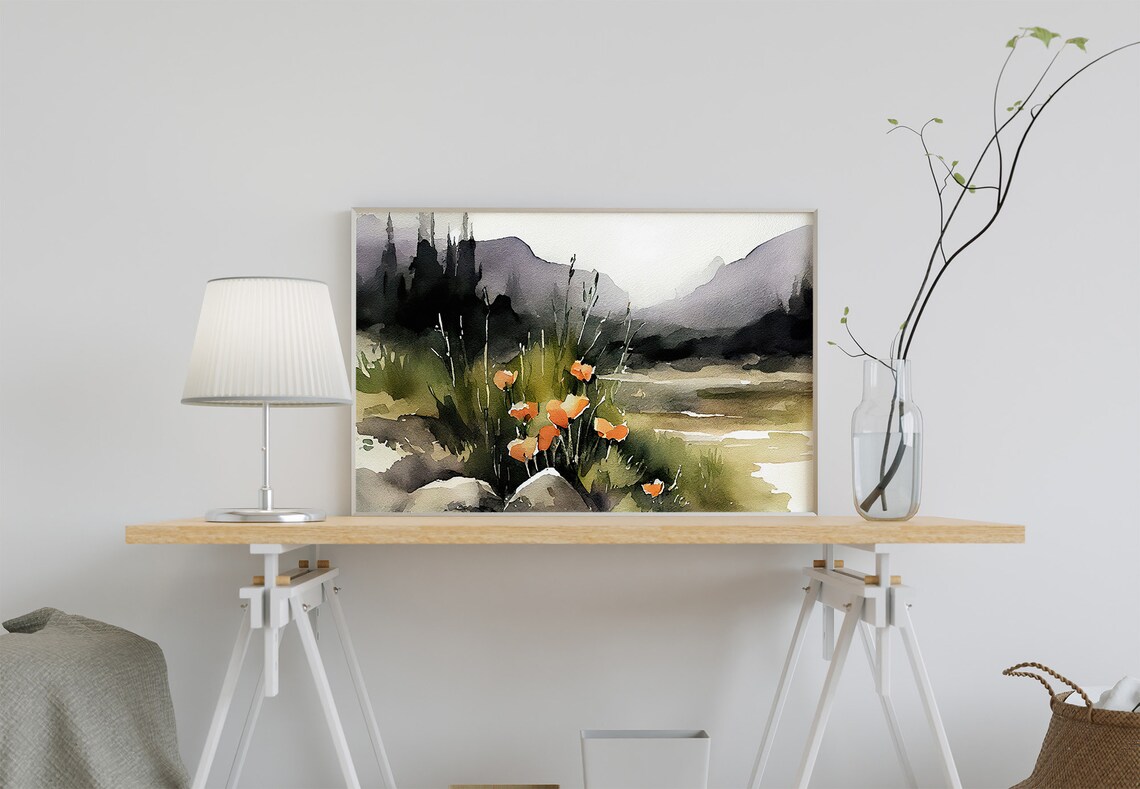 California Poppy Watercolor Art Print, Mountain Valley - Image 3