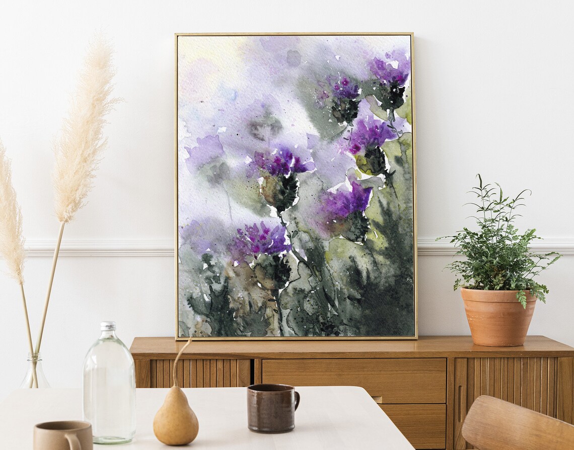 Scottish Meadow Thistle Wildflowers Watercolor Art Print - Image 5