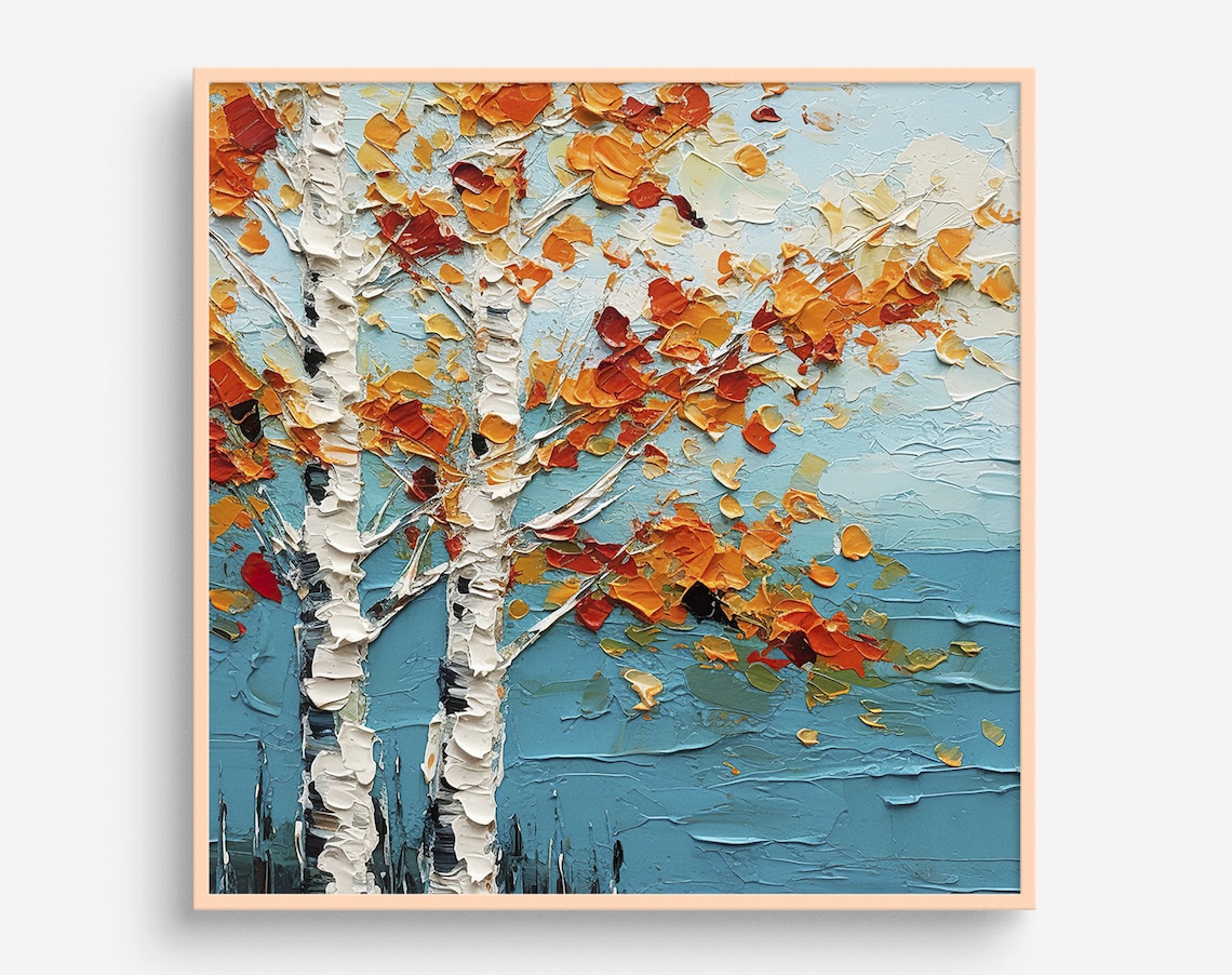 Birch Oil Painting Print, Autumn Tree Wall Art