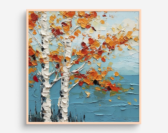 Birch Oil Painting Print, Autumn Tree Wall Art