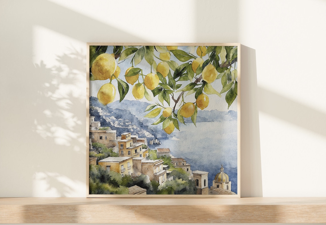 Positano Watercolor Lemon Tree Art Print, Amalfi Coast - Image 3