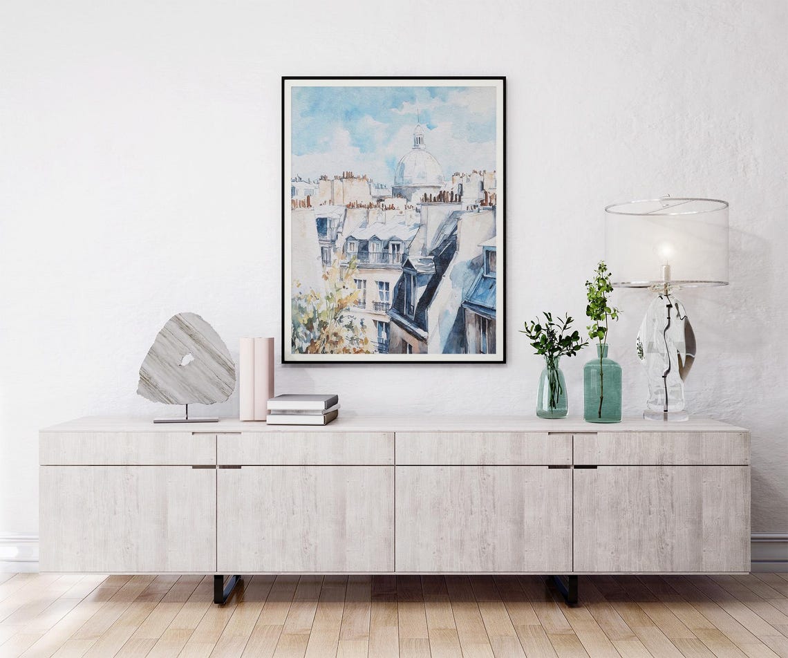 Paris Rooftops Sacre Coeur Dome Montmartre Watercolor Cityscape Poster - Image 3