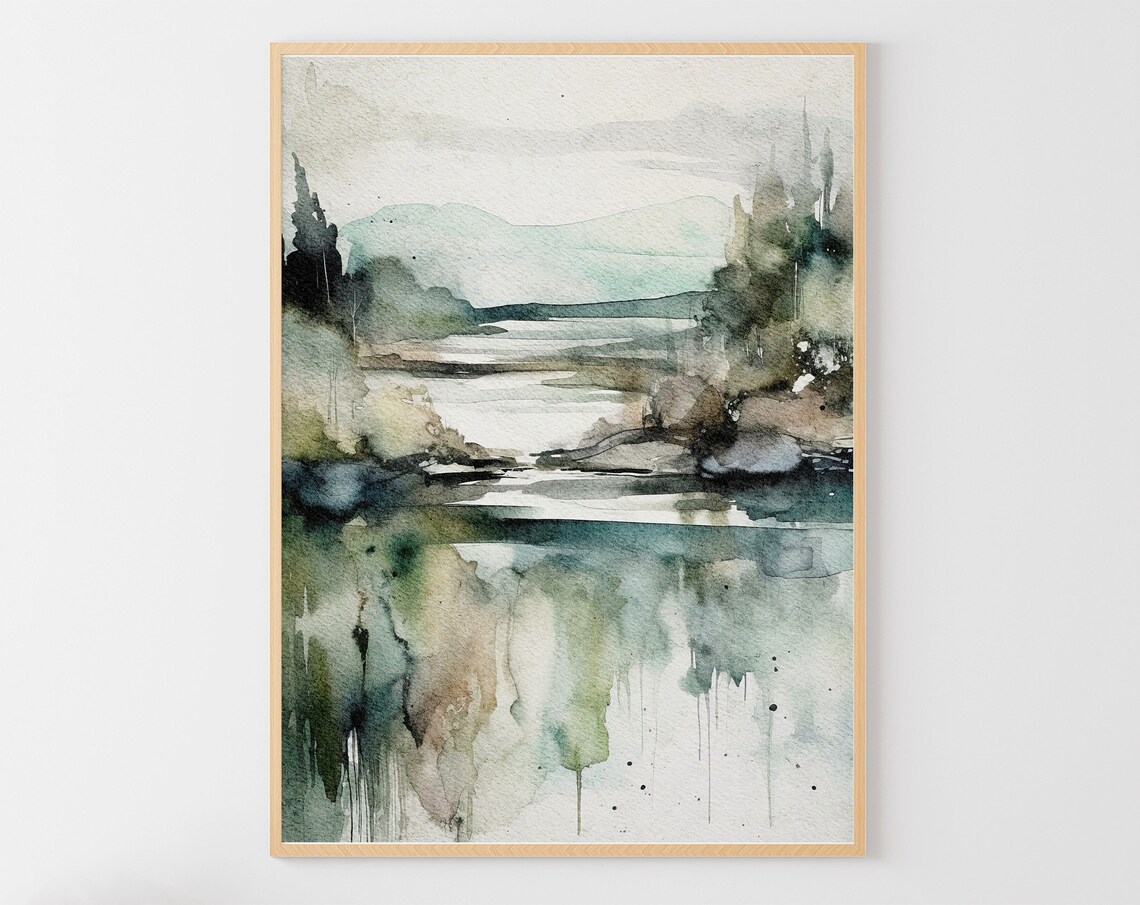Columbia River Watercolor Landscape, Washington Art Print