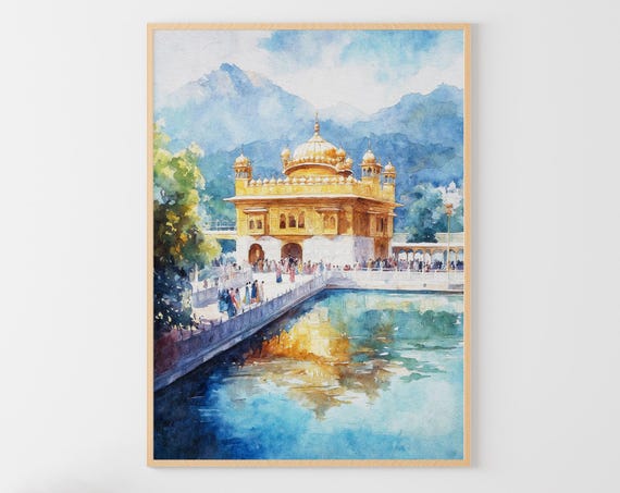 Amritsar Watercolor Print India Travel Poster Golden Temple Painting Punjab Artwork Personalized Gift