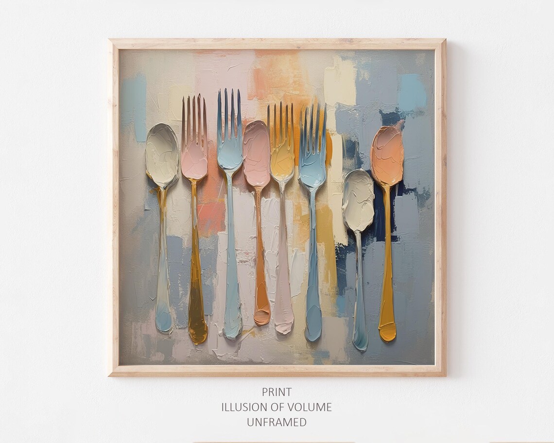 Spoons and Forks Oil-Painting-Style Kitchen Art Print