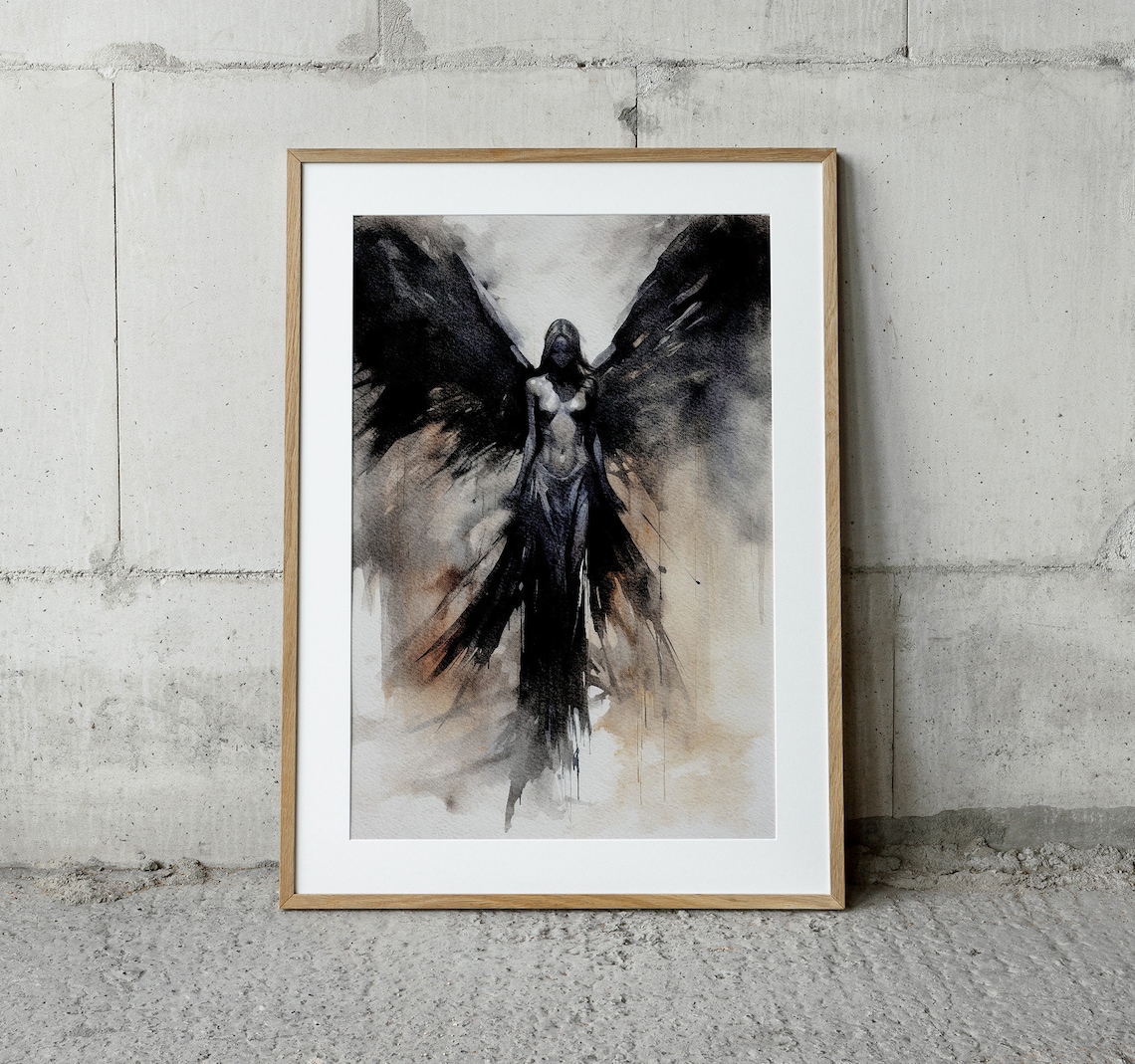 Dark Angel Watercolor Gothic Mystical Art Print - Image 3