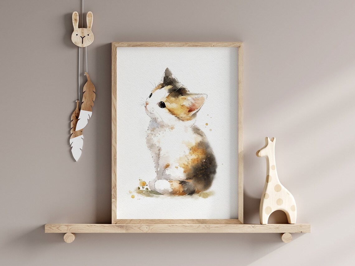 Calico Cat Kitten Watercolor Art Print, Cute Kitty - Image 5