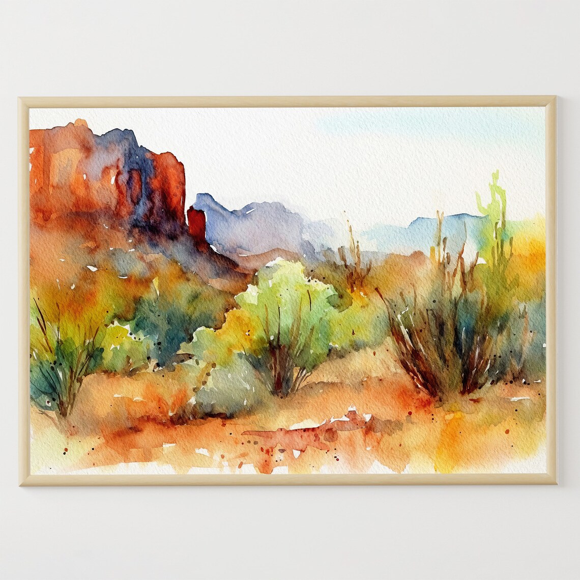Arizona Desert Watercolor Landscape, Travel Poster