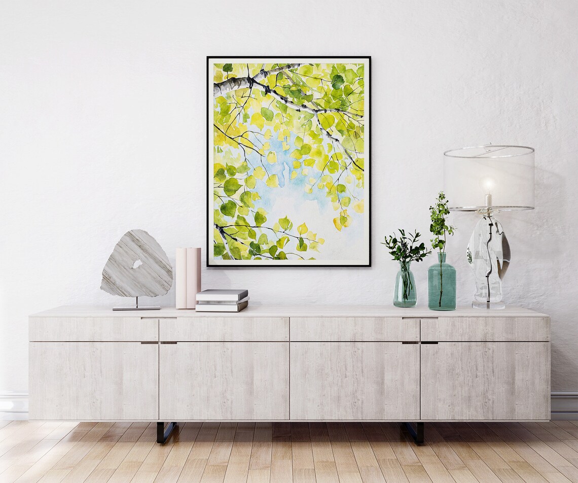 Spring Birch Leaves Watercolor Art Print, Nature - Image 4