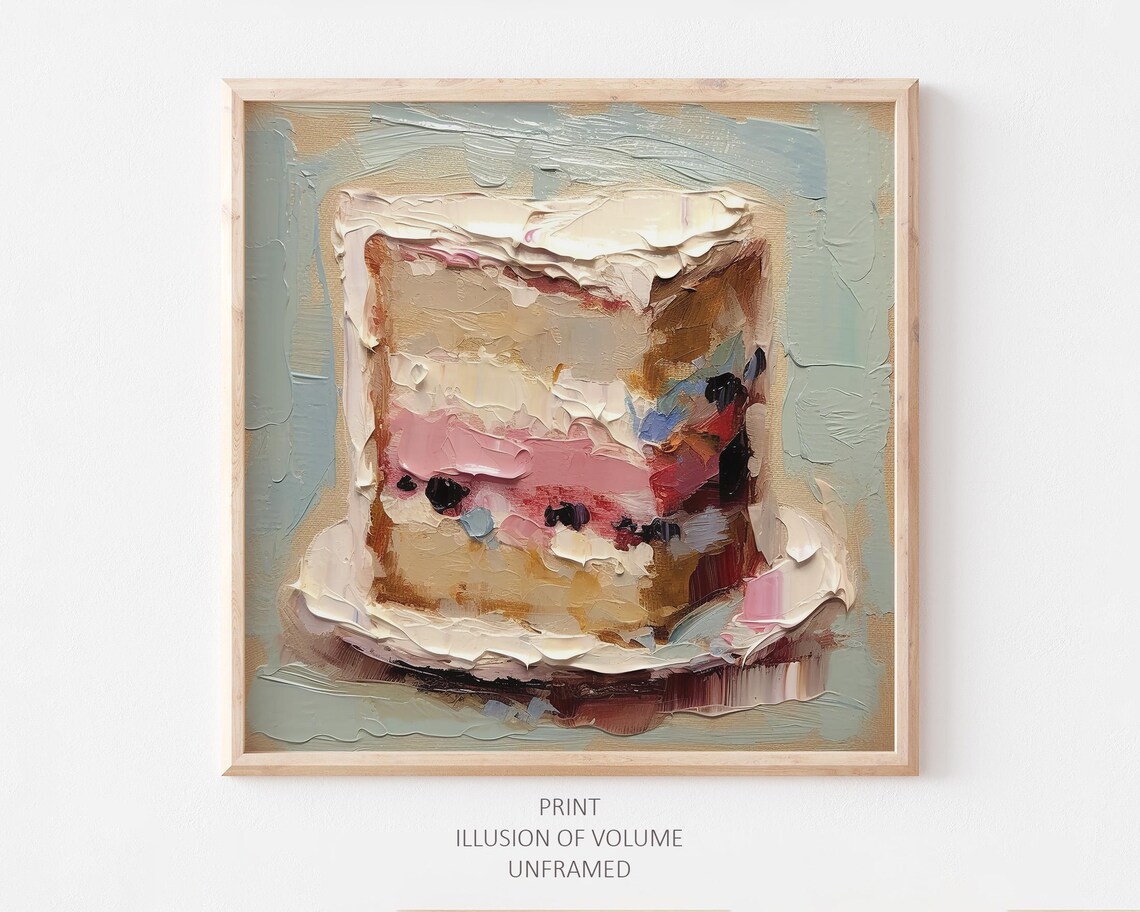 Cake Oil Painting Wall Art Print, Dessert Kitchen