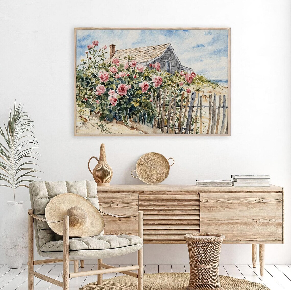 Beach House Watercolor Print, Cape Cod Roses Garden - Image 2