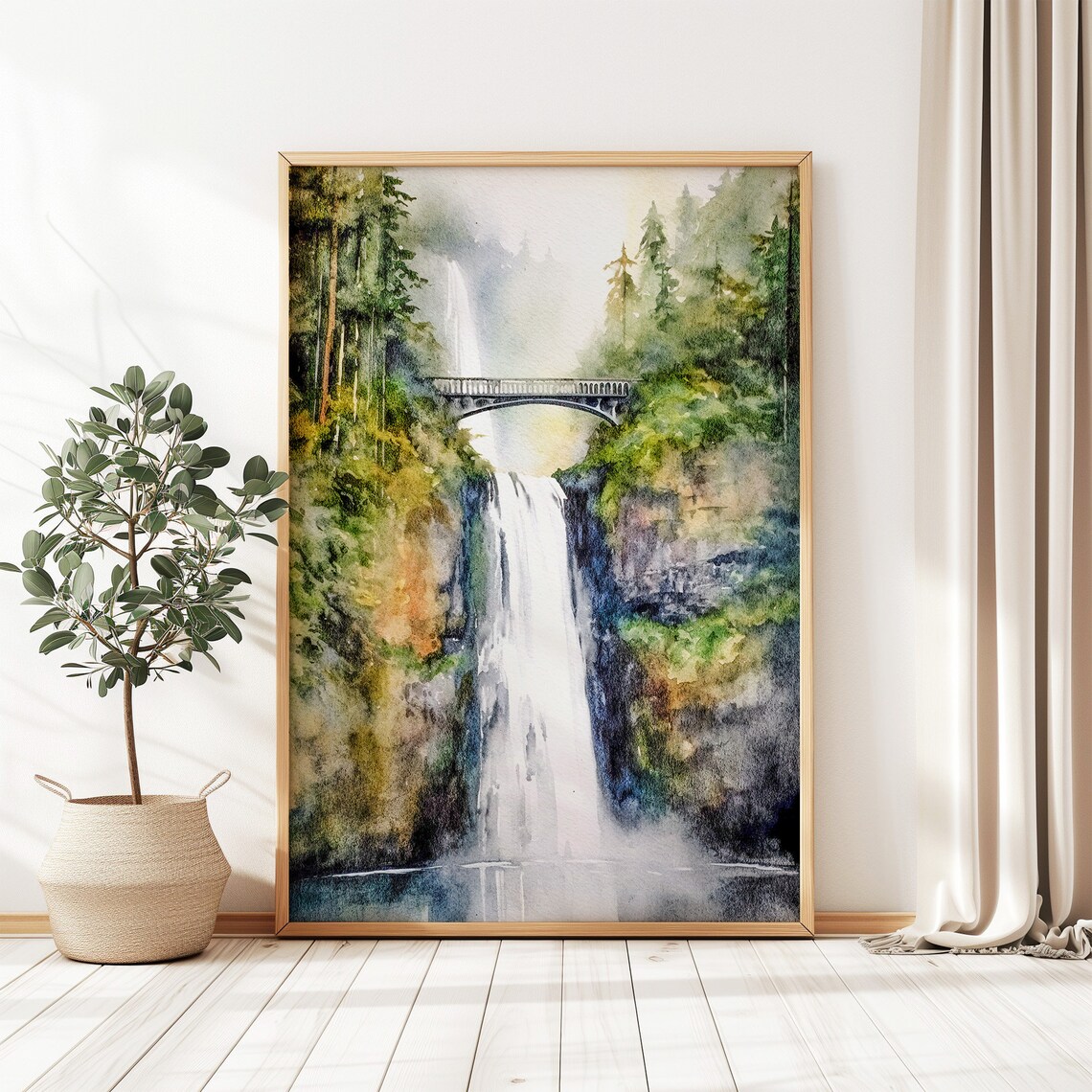 Multnomah Falls Watercolor Art Print, Oregon Landscape - Image 2