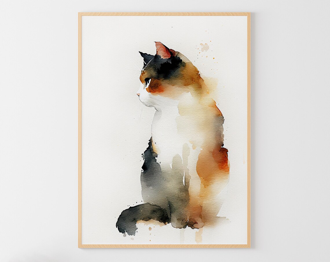 Calico Cat Watercolor Animal Art Print, Cat Poster