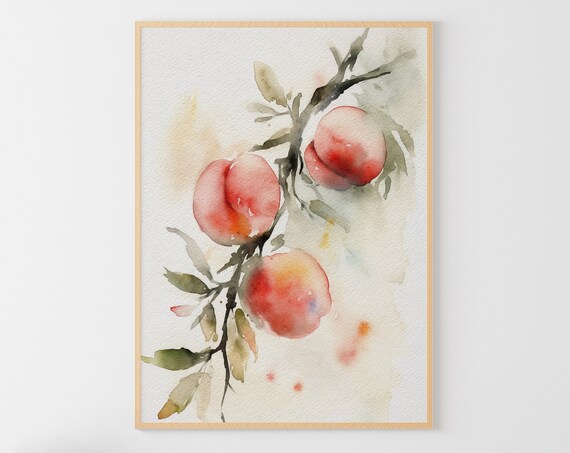 Peach Tree Watercolor Art Print, Kitchen Botanical Poster