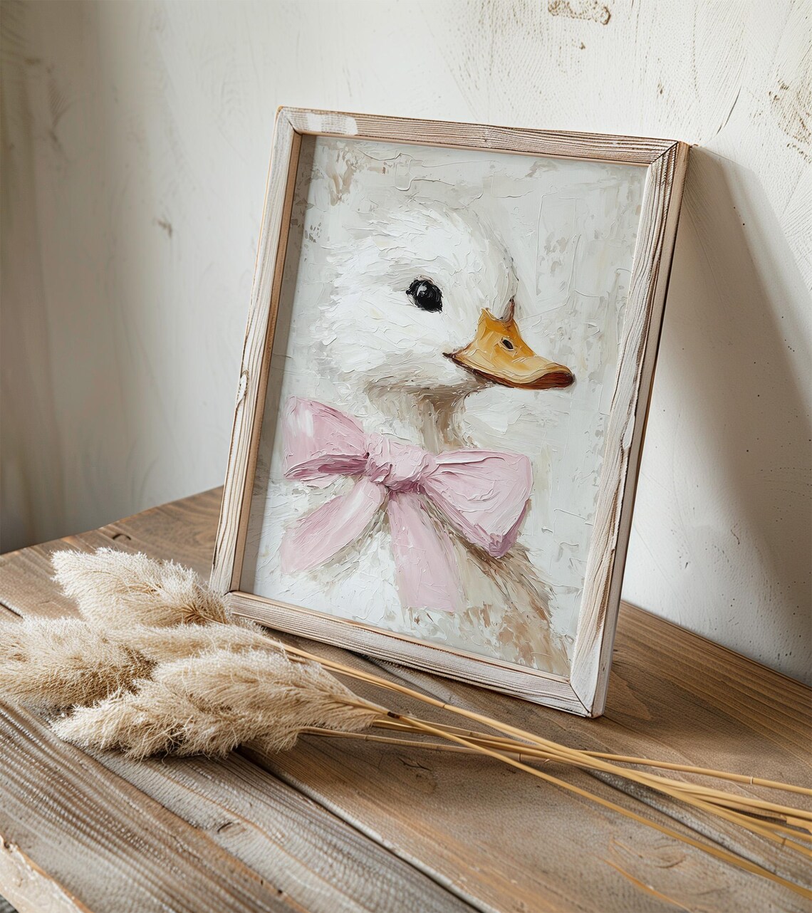 Ducky Oil Painting, Pink Bow Kids Room Art Print - Image 3