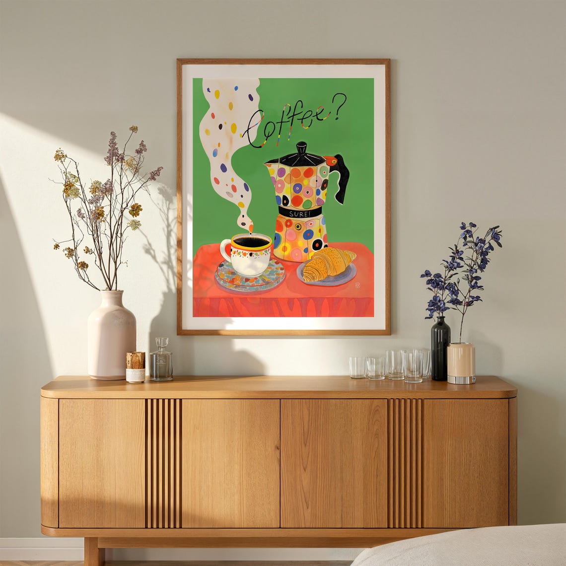 Illustrated Coffee Art Vibrant Poster For Kitchen Bliss Vibrant Dopamine Decor Coffee Lover Gift Watercolor Kitchen Art - Image 2
