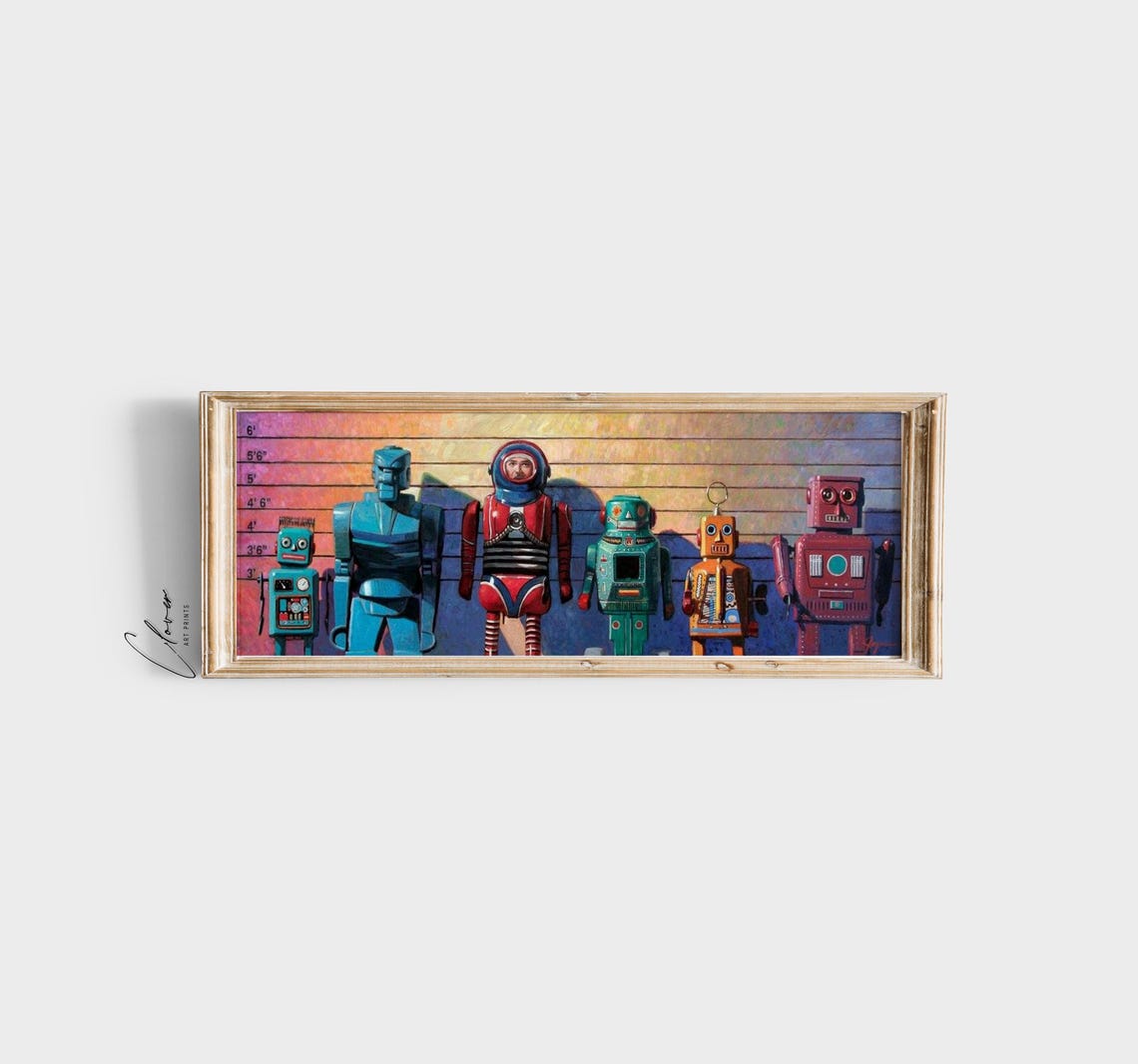 Retro Sci-Fi Robot Poster Set of 5 Vintage Galactic Space Art - Image 2