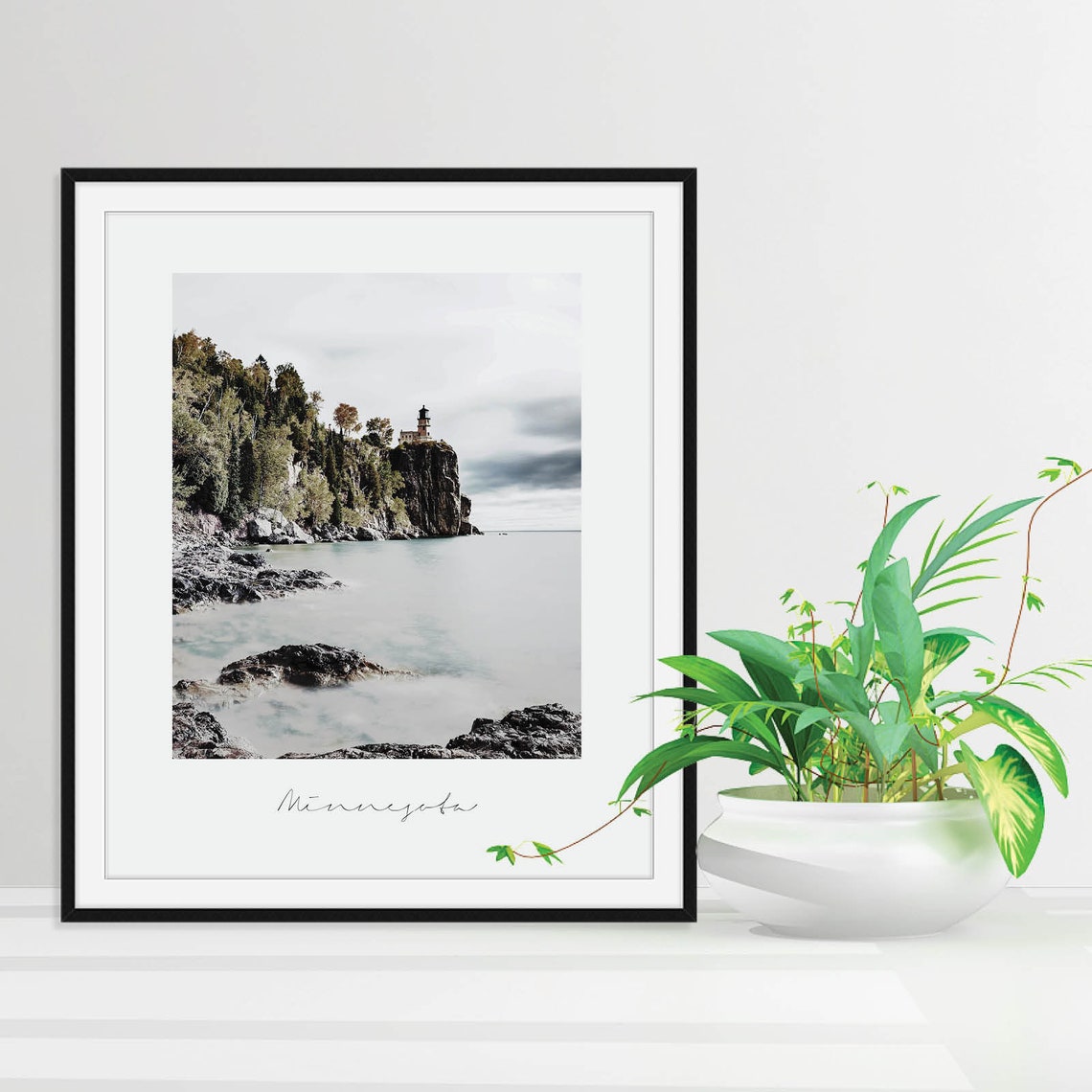 Minnesota Lighthouse Rocky Cliff Lake Scenic Photography Poster
