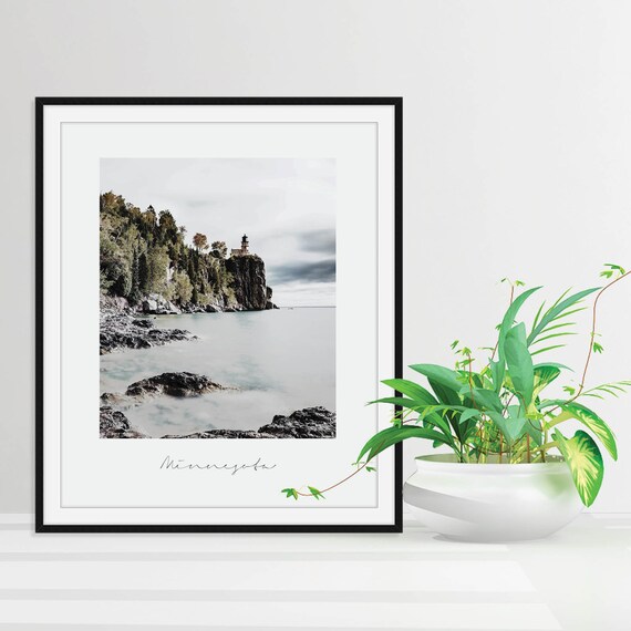 Minnesota Lighthouse Rocky Cliff Lake Scenic Photography Poster