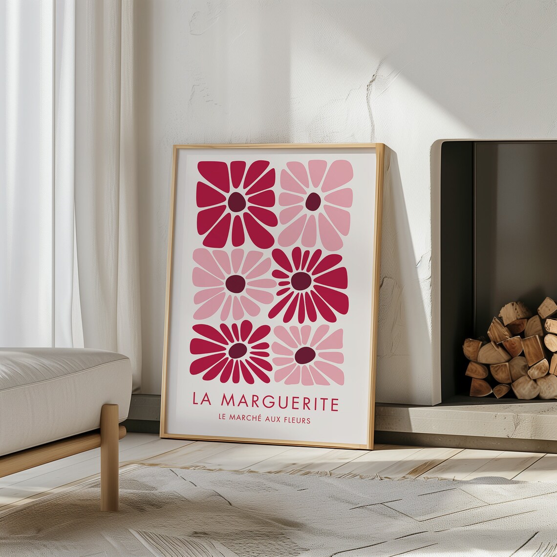 La Marguerite Red Pink Daisy Flower Market Botanical Exhibition Poster