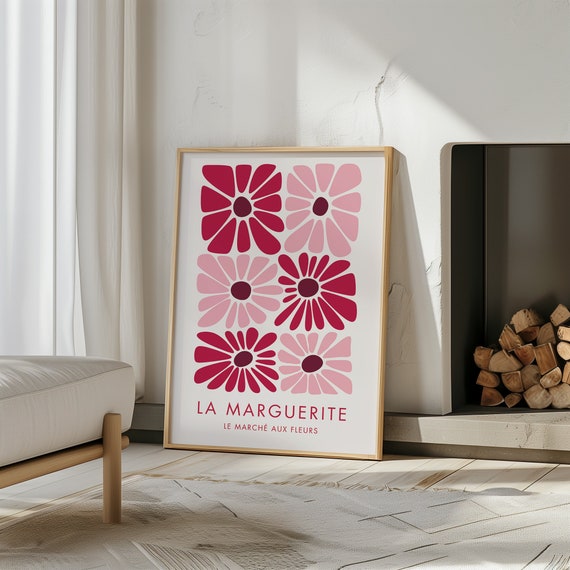 Pink Abstract Flower Market Print Red Botanical Wall Art Beige Organic Shapes Exhibition Poster Decorative Art Maximalist Art