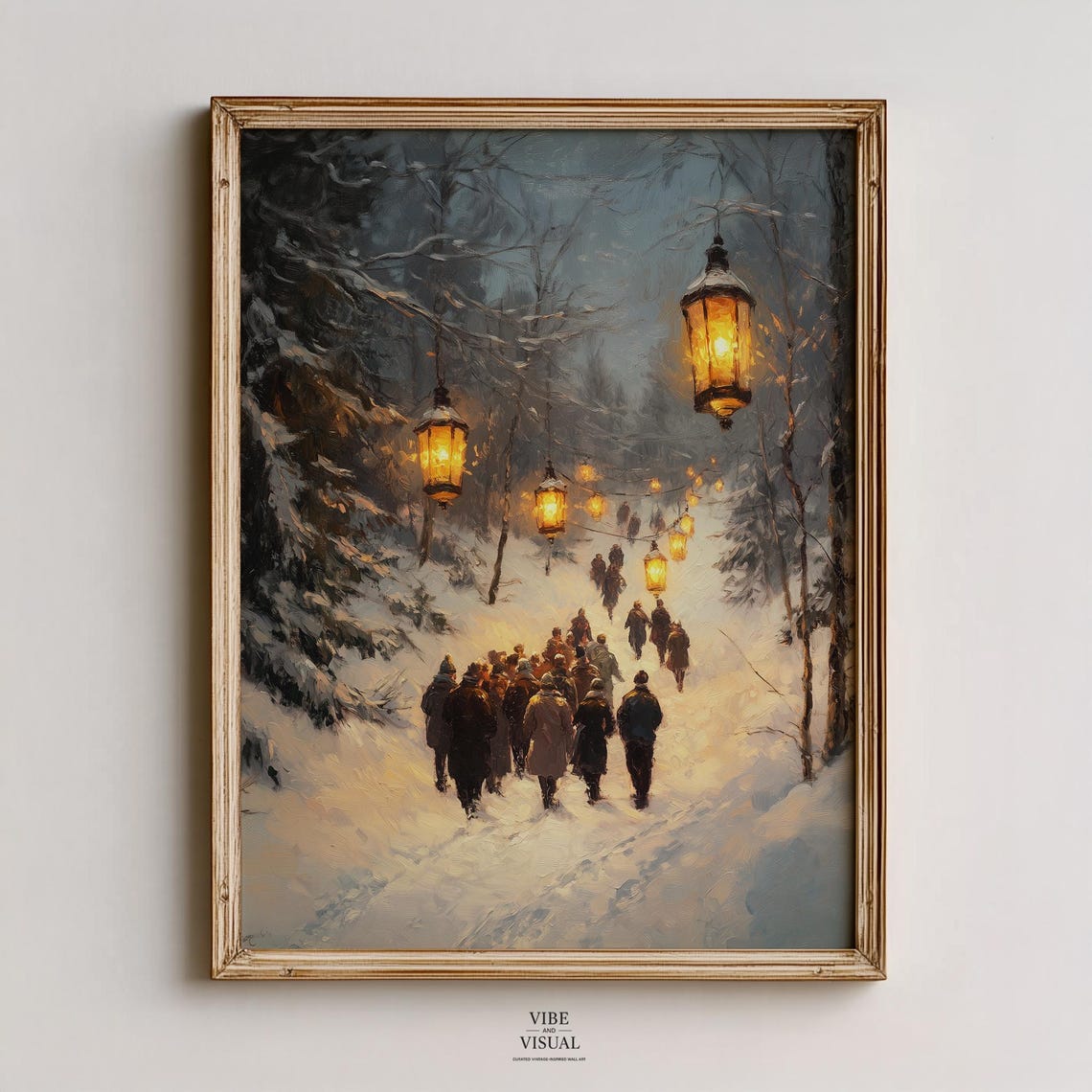 Vintage Carol Singers Snowy Lane Winter Evening Christmas Wall Art