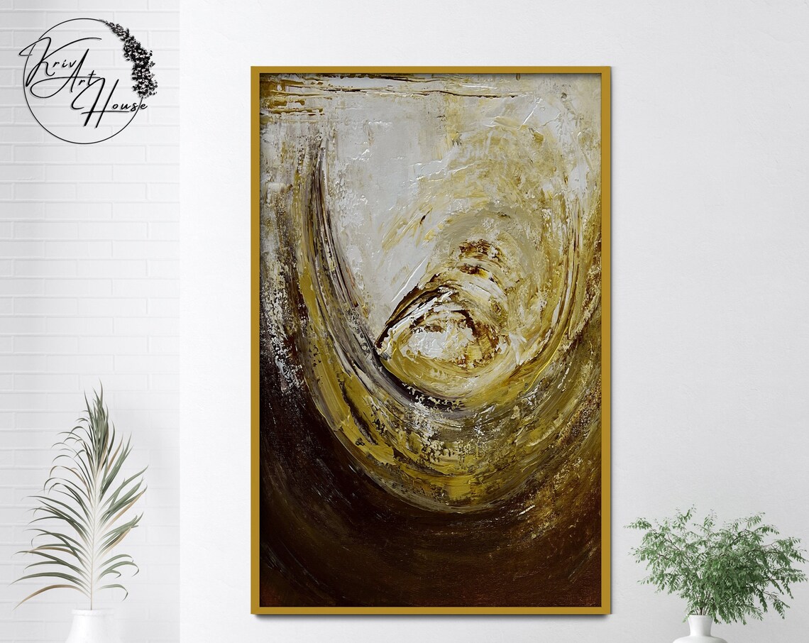 Golden Brown Circular Swirl Abstract Painting Warm Modern Wall Poster - Image 4